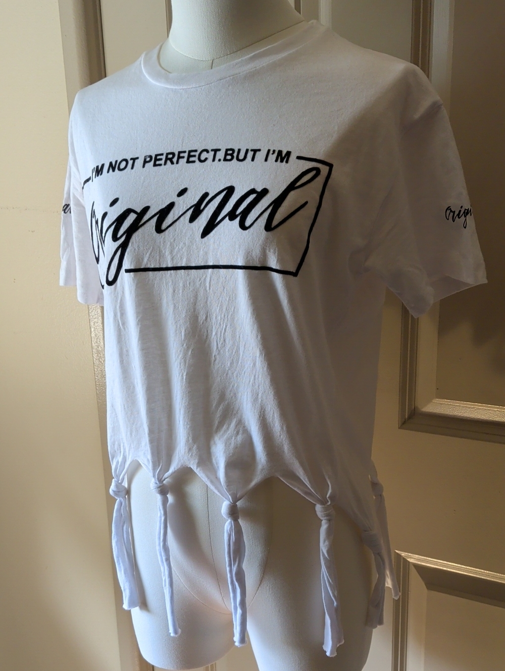 On Fire White Graphic Tie-Hem Womens T-Shirt